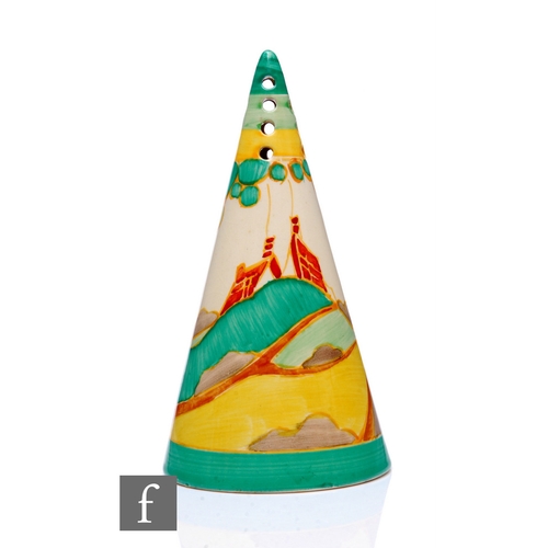 216 - Clarice Cliff - Secrets - A Conical shape sugar sifter circa 1933, hand painted with a stylised tree... 