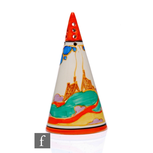 217 - Clarice Cliff - Seven Colour Secrets - A conical shape sugar sifter circa 1933, hand painted with a ... 