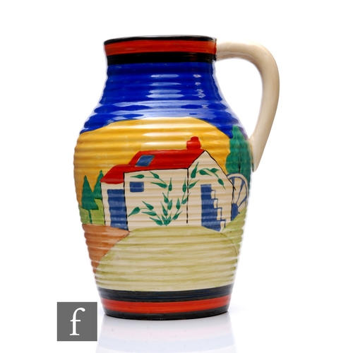 220 - Clarice Cliff - Applique Lugano - A single handled lotus jug circa 1930, hand painted with a stylise... 