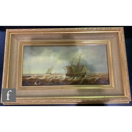 68 - JEAN LAURENT (FRENCH 1898-1988) - Dutch fishing boats in a swell, oil on panel, signed, framed, 20cm... 