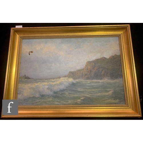 91 - JULIUS OLSSON (1864-1942) - Breaking Waves, oil on canvas, signed, framed, 37cm x 54cm, frame size 4... 