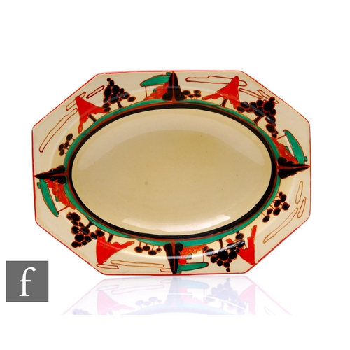 228 - Clarice Cliff - Red Trees & House - A large octagonal serving bowl circa 1930, hand painted to t... 