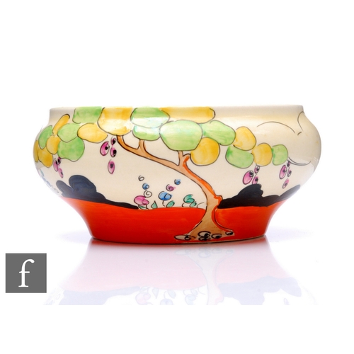 231 - Clarice Cliff - Tulips - An Ivor shape bowl circa 1936, hand painted with a stylised tree and cottag... 