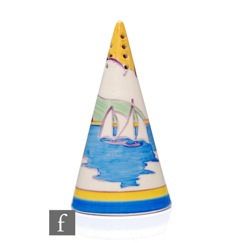 232 - Clarice Cliff - Gibraltar - A conical sugar sifter circa 1931, hand painted with a seascape with sai... 