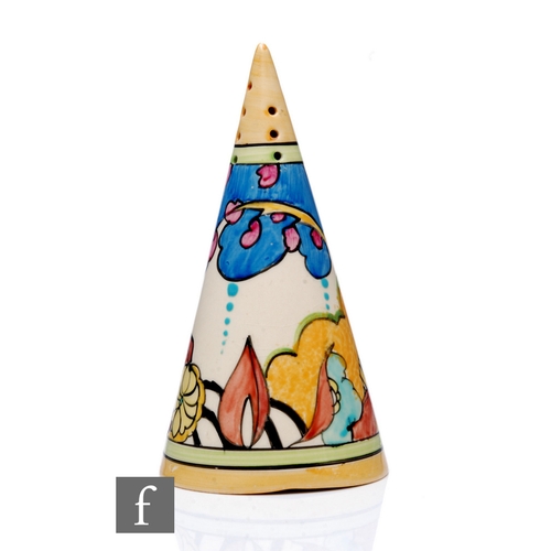 234 - Clarice Cliff - Moonlight - A Conical sugar sifter circa 1933, hand painted with a stylised garden l... 