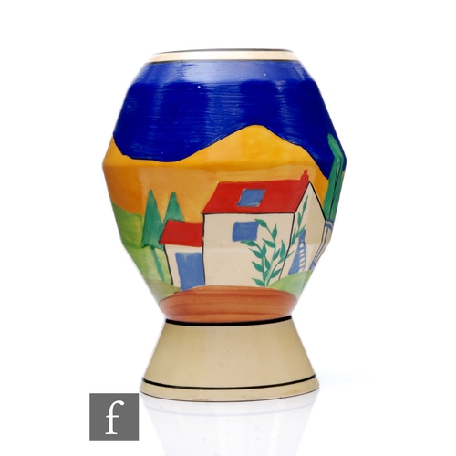 237 - Clarice Cliff - Applique Lugano - A shape 365 vase circa 1930, hand painted with a stylised landscap... 