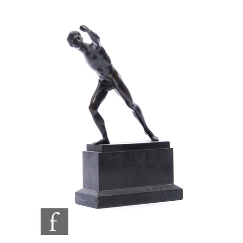 681 - After Vincenzo Gemito - 'Borghese Gladiator', a bronze figure raised on a black stated pedestal base... 