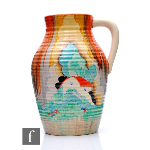 242 - Clarice Cliff - Forest Glen - A single handled Lotus jug circa 1935, hand painted with a stylised tr... 