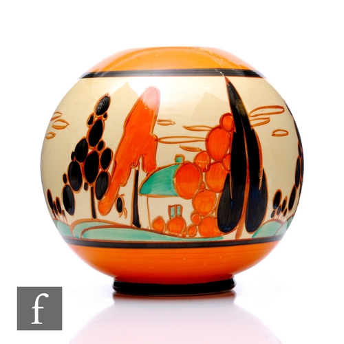 246 - Clarice Cliff - Orange Trees & House - A shape 370 globe vase circa 1930, hand painted with a st... 