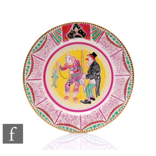 565 - Clarice Cliff - Dame Laura Knight - A large circular plate from the Circus series, transfer printed ... 