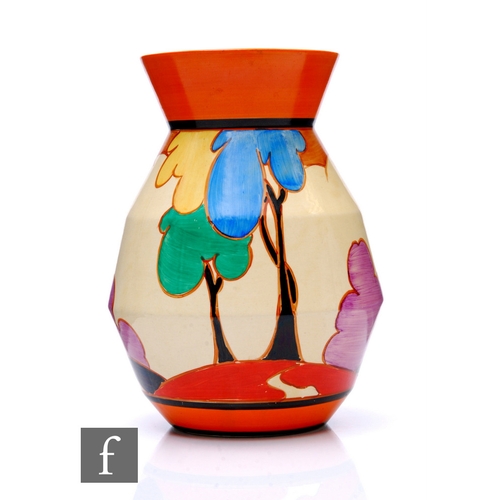 250 - Clarice Cliff - Blue Autumn - A shape 360 vase circa 1930, hand painted with a stylised tree and cot... 