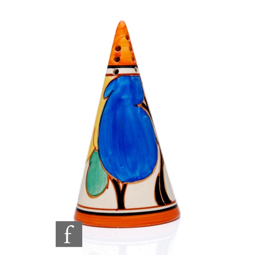 251 - Clarice Cliff - Blue Autumn - A Conical sugar sifter circa 1931, hand painted with a stylised tree a... 