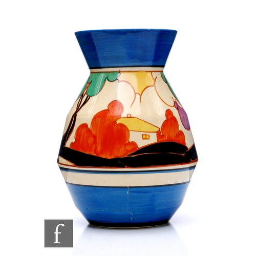 267 - Clarice Cliff - Green Autumn - A shape 360 vase circa 1930, hand painted with a stylised tree and co... 