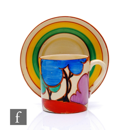 270 - Clarice Cliff - Blue Autumn - A Tankard shape coffee can and saucer circa 1930, hand painted with a ... 