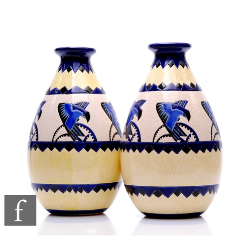 599 - Charles Catteau - Boch Freres Keramis - A pair of Art Deco vases of elongated ovoid form with flared... 