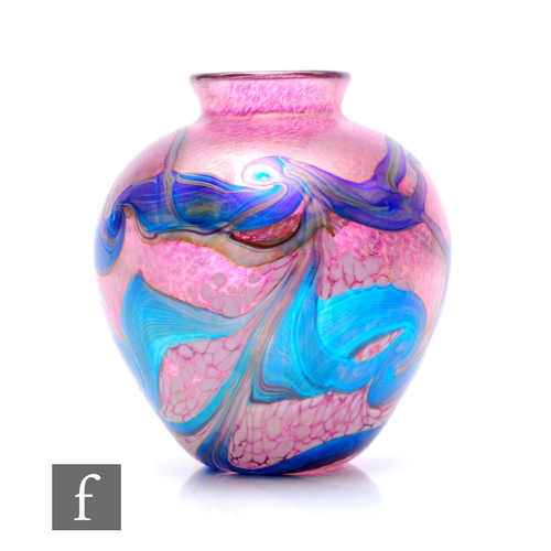 1169 - Richard P. Golding - A contemporary studio glass vase of ovoid form with everted rim, decorated with... 