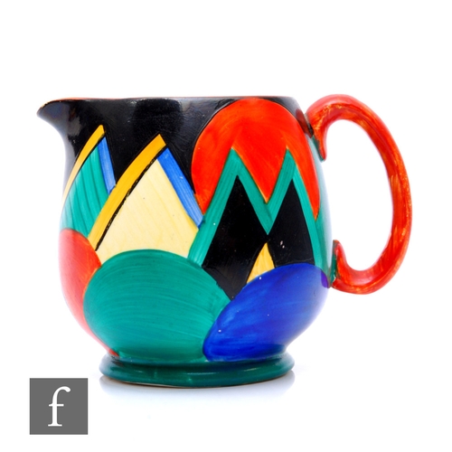 604 - Susie Cooper - Grays Pottery - A Paris shape Moon and Mountain pattern jug decorated with brightly c... 