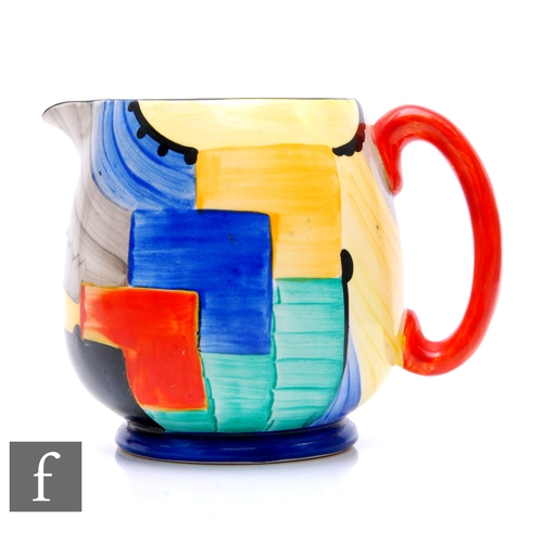 605 - Susie Cooper - Grays Pottery - A Paris shape Cubist pattern jug decorated with brightly coloured abs... 