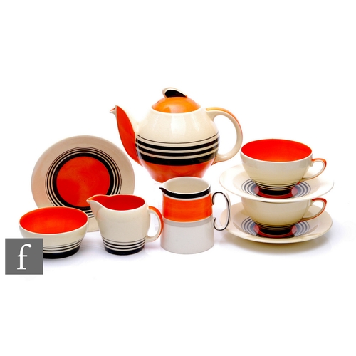 614 - Susie Cooper - A 1930's handpainted Tango pattern Tea-For-Two set, decorated with orange glaze black... 