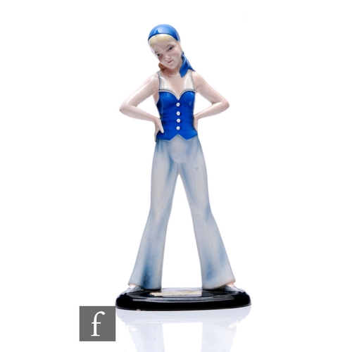 616 - Stefan Dakon - Goldscheider - A figure of Sailor Girl, circa 1933, modelled standing with blue heads... 