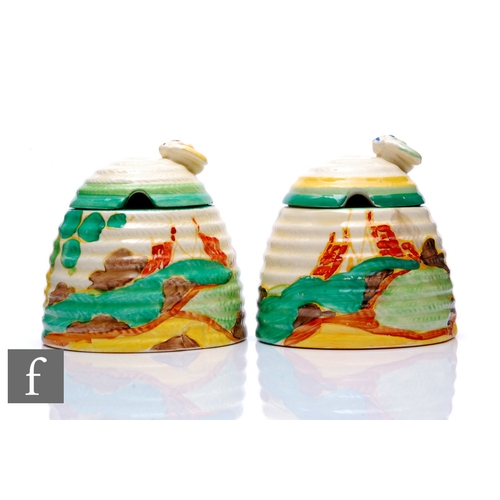 280 - Clarice Cliff - Secrets - A large beehive honey pot circa 1933, hand painted with a stylised tree an... 