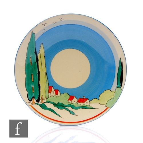 287 - Clarice Cliff - Clovelly - A circular dish form plate circa 1938, hand painted with a Mediterranean ... 