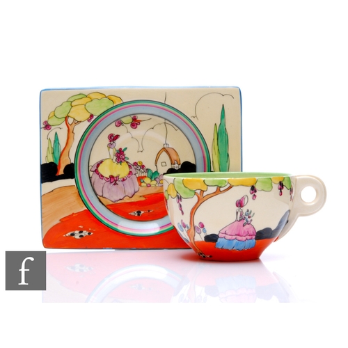 290 - Clarice Cliff - Applique Idyll - A Biarritz cup and saucer circa 1936, hand painted to each piece wi... 