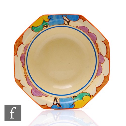 260 - Clarice Cliff - Blue Autumn - A large octagonal fruit bowl circa 1930, hand painted to the rim with ... 