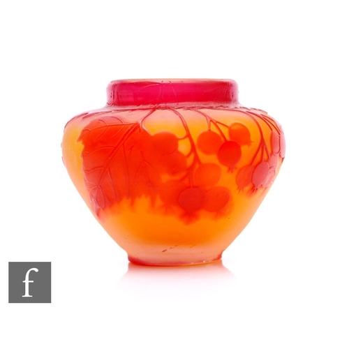 19 - Emile Galle - A small cameo glass vase circa 1900, a shouldered ovoid body with shallow collar neck,... 