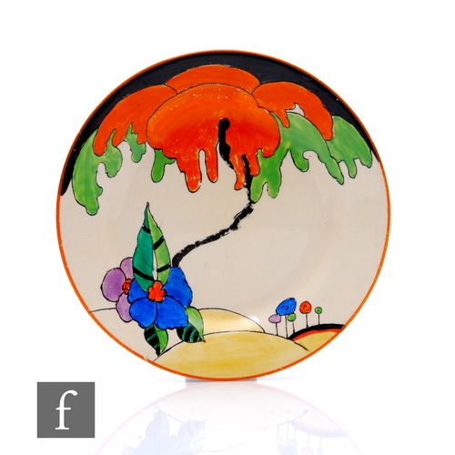 300 - Clarice Cliff - Woodland - A circular plate circa 1930, transfer printed and painted with a stylised... 