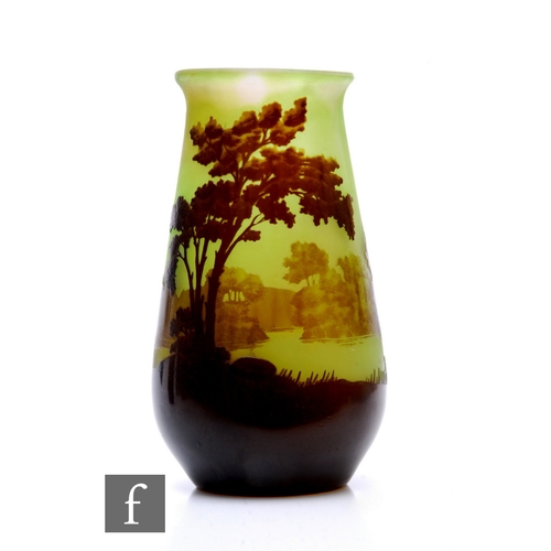 39 - Emille Galle - A large cameo glass vase circa 1900, of compressed sleeve form with an everted collar... 