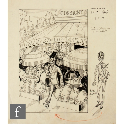 713 - Albert Wainwright (1898-1943) - 'Café du Roi René', pen and ink sketch study, unframed, 48cm x 40.5c... 