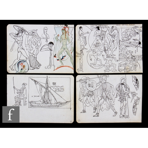 723 - Albert Wainwright (1898-1943) - Four small double sided sketch pages depicting figurative studies, i... 