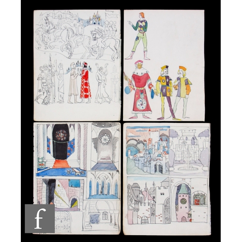 726 - Albert Wainwright (1898-1943) - Four double sided sketchbook pages depicting character costume desig... 