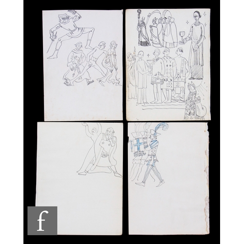 729 - Albert Wainwright (1898-1943) - Four double sided sketch book studies depicting character and costum... 