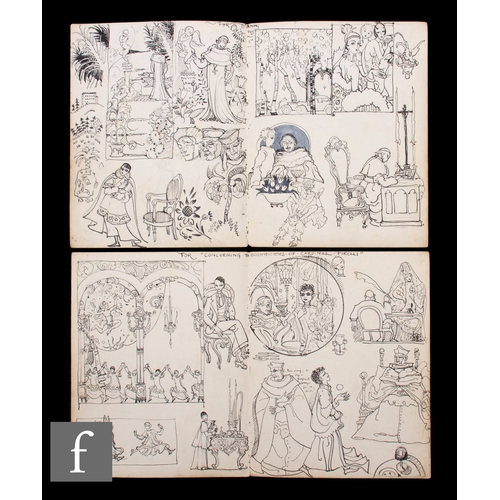 731 - Albert Wainwright (1898-1943) - Two double sided double page spread sketchbook pages depicting chara... 