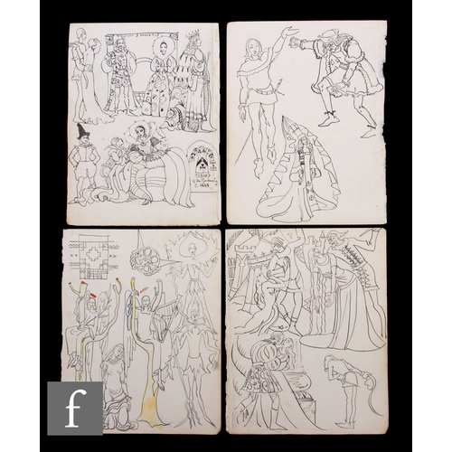 734 - Albert Wainwright (1898-1943) - Four double sided sketchbook pages depicting character studies and c... 