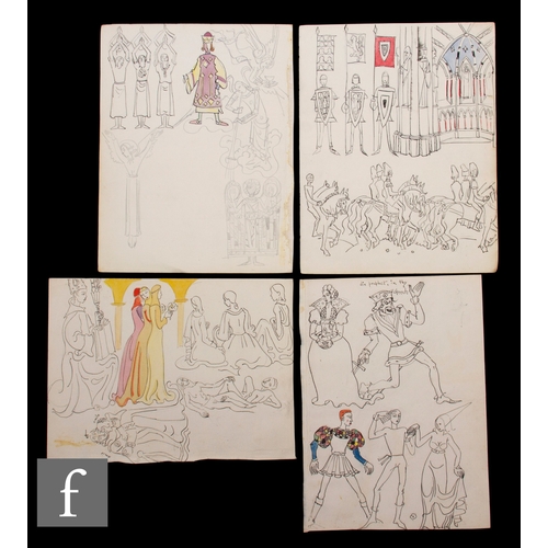 735 - Albert Wainwright (1898-1943) - Four double sided sketchbook pages depicting character studies and s... 