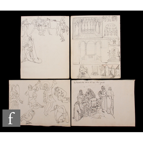 735 - Albert Wainwright (1898-1943) - Four double sided sketchbook pages depicting character studies and s... 