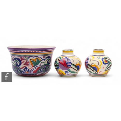 624 - Carter Stabler Adams (Poole Pottery) - A pair of 1930s red bodied shape 309 vases, decorated in the ... 