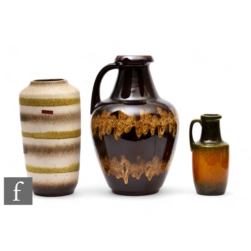 799 - Bay Keramik - A West German mid Century shape 71-45 ewer, textured 'scribbled' oatmeal bands over ch... 