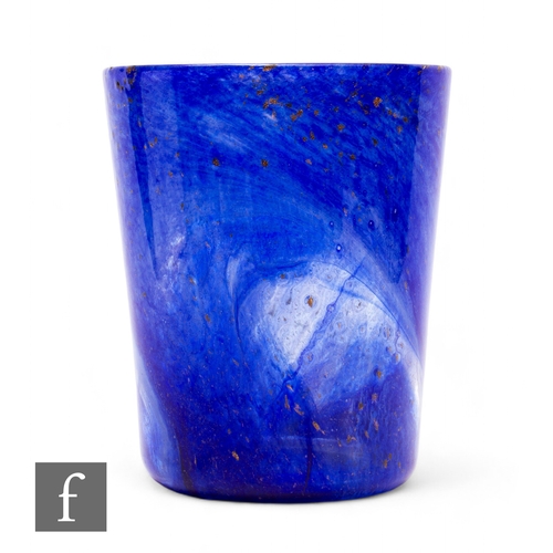 670 - Elizabeth Graydon Stannus - Graystan - A glass vase of tumbler form, the mottled blue body with bron... 