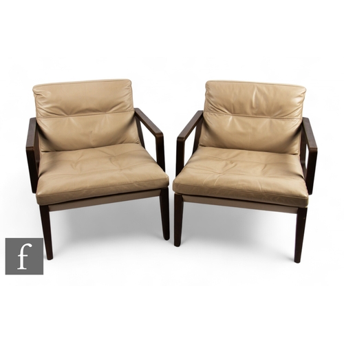 1287 - Eoos for Walter Knoll - A pair of 'Andoo' lounge chairs, ivory leather seats, oak frame, overall hei... 