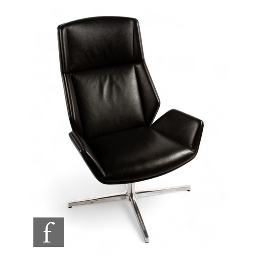 1288 - Boss Design - A 'Kruze' high back lounge chair, black padded leather with four star polished alumini... 