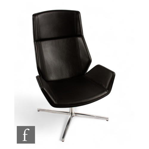 1291 - Boss Design - A 'Kruze' high back lounge chair, black leather with four star polished aluminium base... 