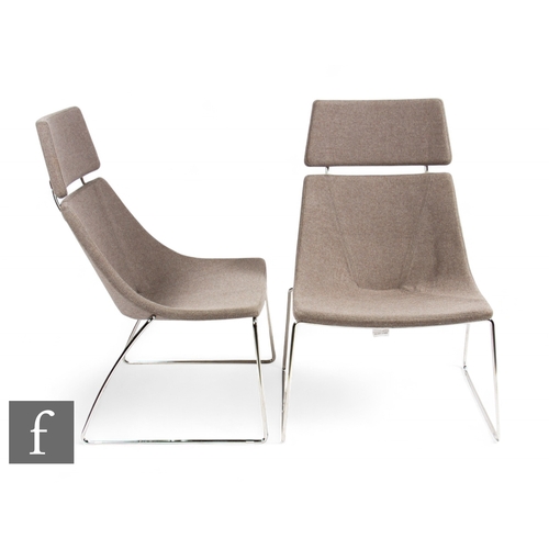 1298 - Gresham - A pair of 'Adore' AD1 low armchairs with headrests, in soft grey marl fabric, height 96cm.... 