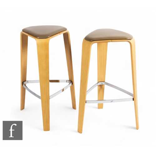 1301 - Brunner - A pair of 'Hoc' stools, designed by Jehs and Laub, bench plywood, with cappuccino upholste... 