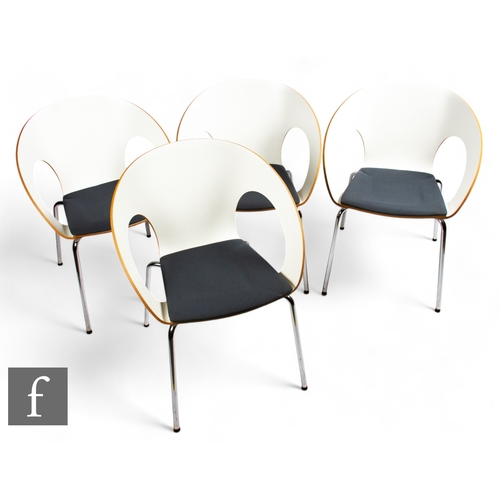 1305 - Allermuir Studio - A set of four 'Kin' dining chairs, plywood and soft fabric seat pads in 'Smoke Aq... 