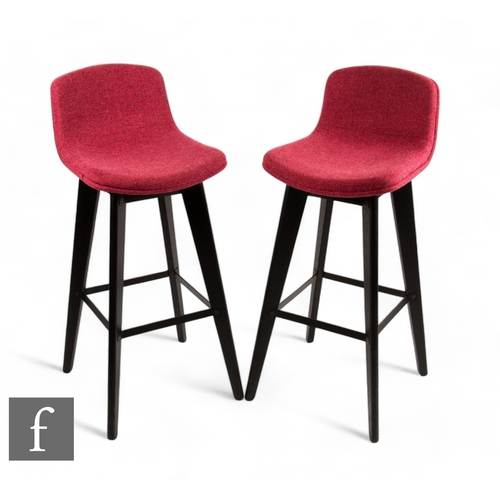 1306 - Orangebox - A pair of 'Coze' stools, black wooden splayed legs and purple soft fabric, height 99cm. ... 