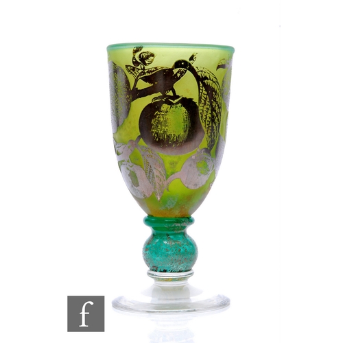 1140 - Jonathon Harris - Ironbridge - A contemporary studio Trial silver cameo glass goblet, of elongated o... 